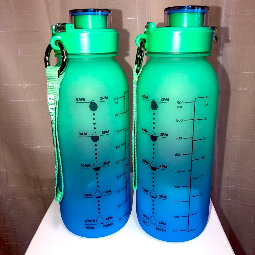 Gym Training Water Bottle Flip Top Lid Motivational Time Marker BPA Free 32Onz